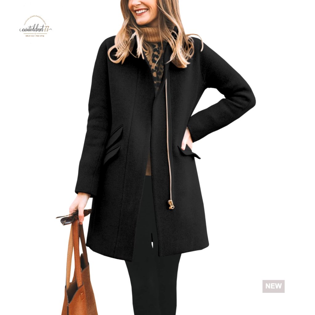 Classic Long Wool Blend Pea Coat Open Front Zip Up Winter Overcoat